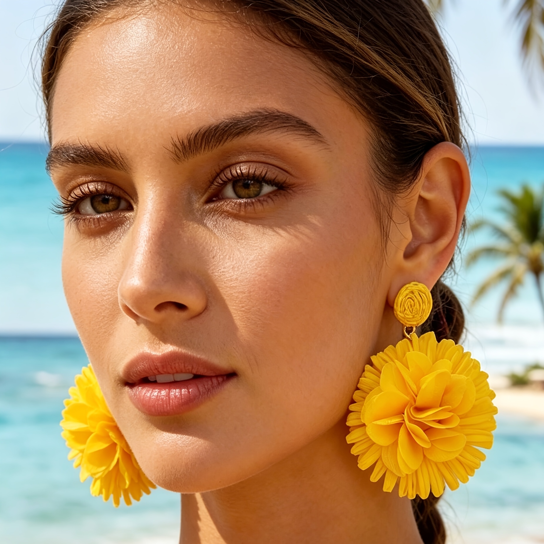 TEMU 1 Par de Pendientes Estilo Vacaciones Lafite con Cuentas de , Vibrantes Colgantes de Flores, Aretes de Mujer Adecuados para a la Ocasión de