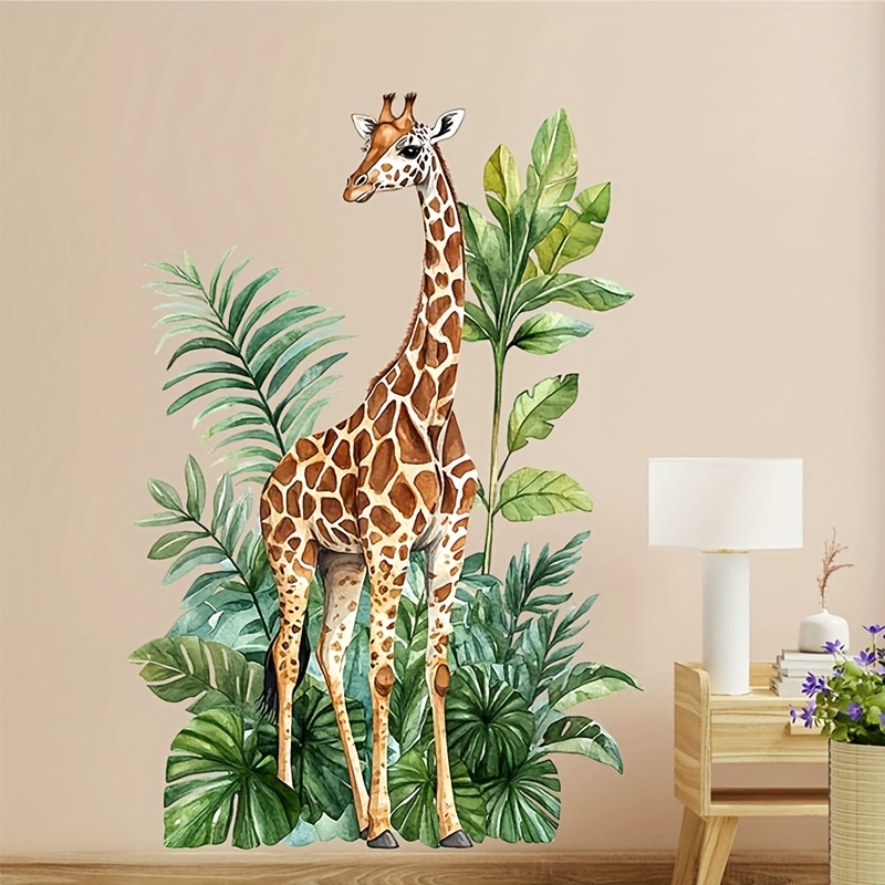 Green Plant Giraffe Animal Wall Sticker, Self-adhesive Decal For Living Room, Entryway, Bedroom, Removable Pvc Mural