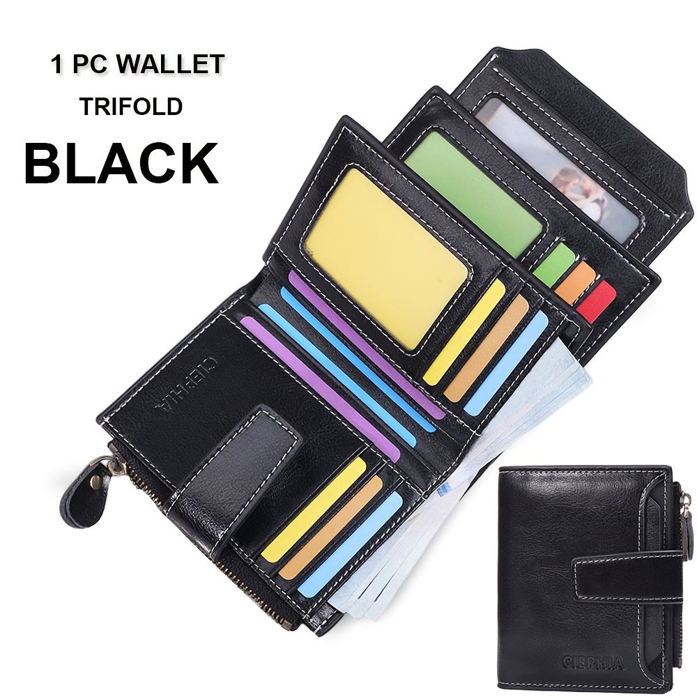 Image of Fashion Rfid Anti-theft Wallet With 17 Card Slots, Detachable Id Window, Zippered Coin Pocket Travel Wallet, Perfect Gift