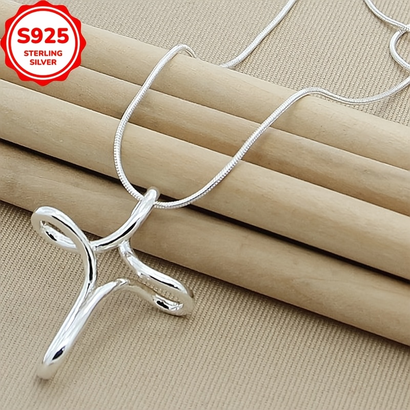 TEMU 925 Hypoallergenic Wrap Cross Snake Necklace Line Pendant Necklace Gift Women's Gift Anti-oxidation Case Suitable For