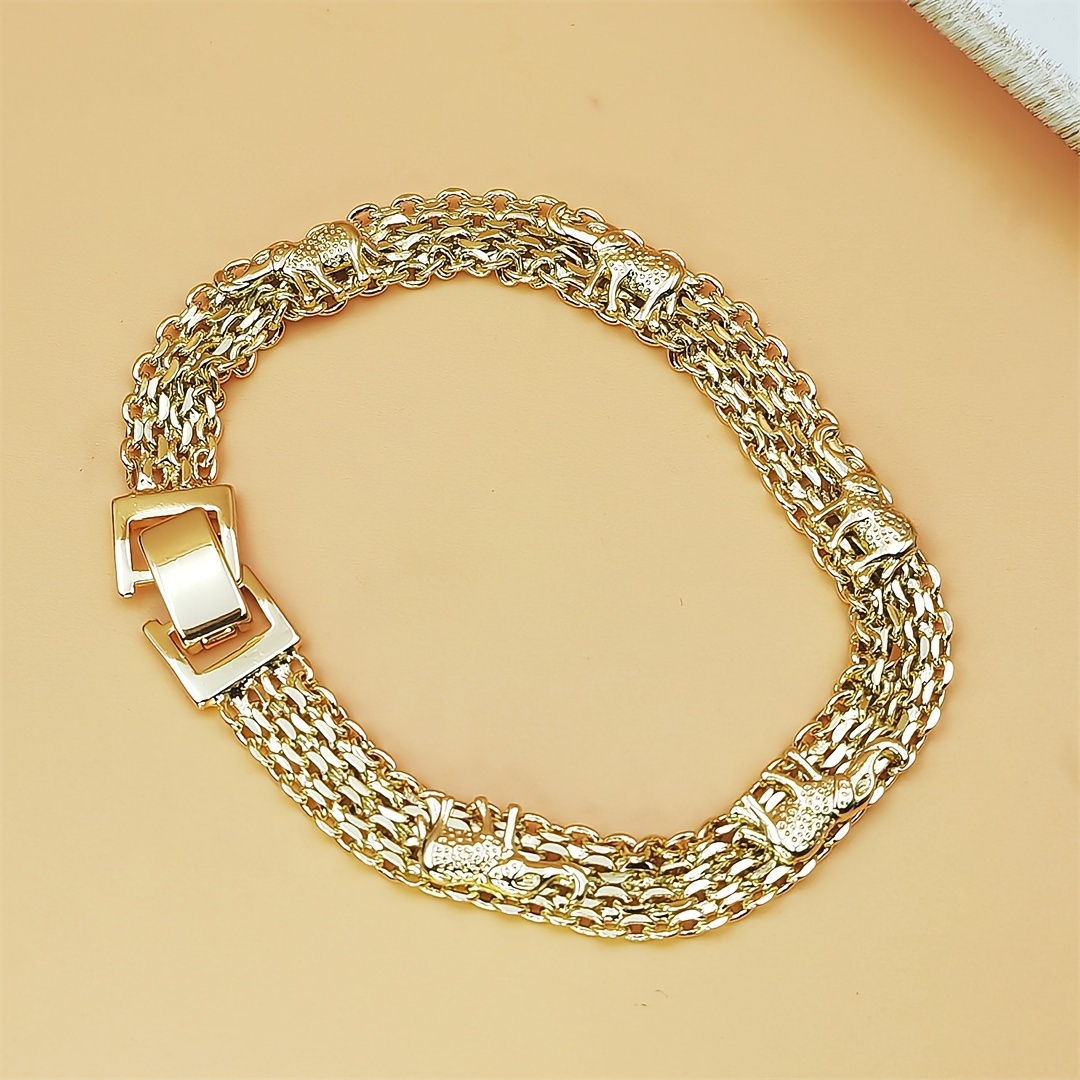 

Elegant Wide Elephant Link Bracelet For Women - Classic & , Copper, Casual Attire Or