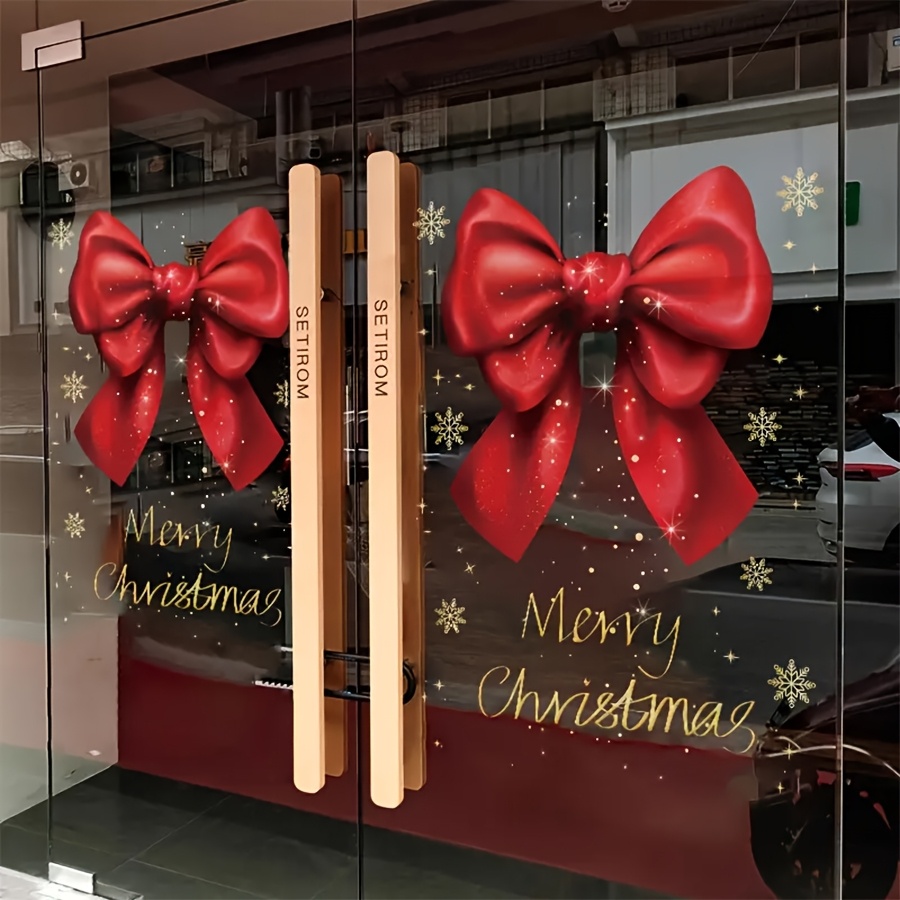 2pcs Static Cling Christmas Window & Glass Door Decals Suitable For /office - Static- No Residue, Pvc Holiday Bow & Wreath Stickers, & Stick Application
