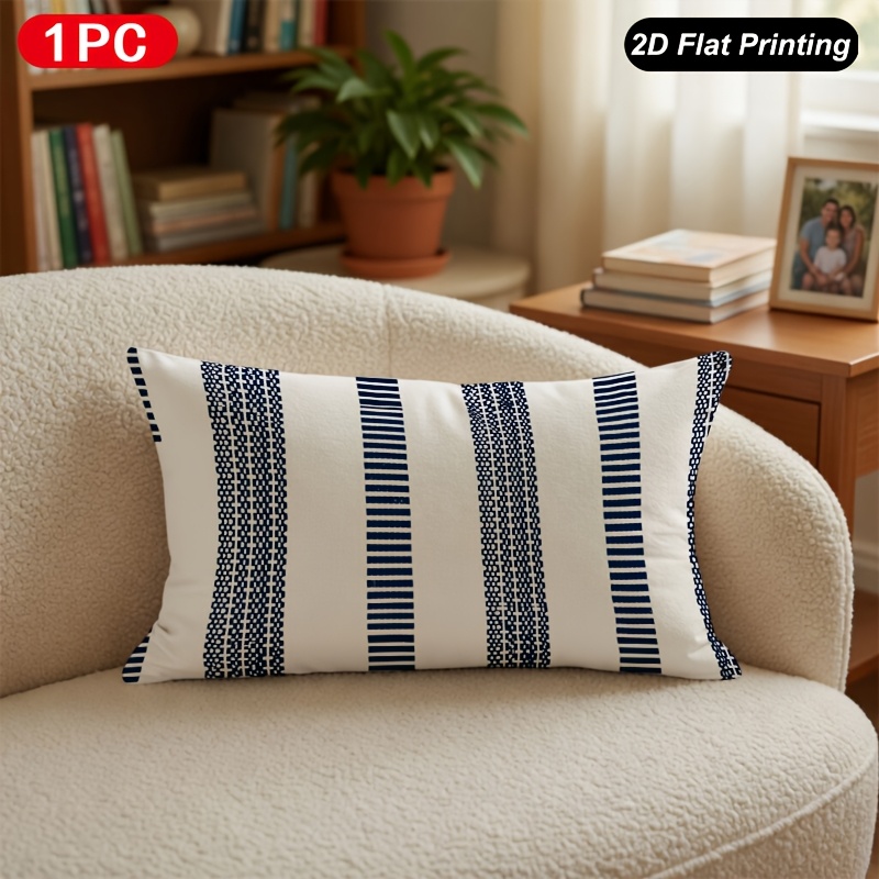 TEMU 2D - 1 de almohada lumbar con estampado 2D , diseño a rayas, para interior y exterior, decoración de interiores de granja, dormitorio, , sofá,