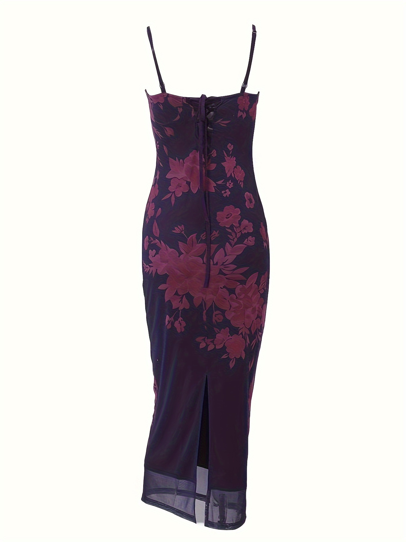 floral print contrast lace cami dress y2k tie backless split - Temu Morocco