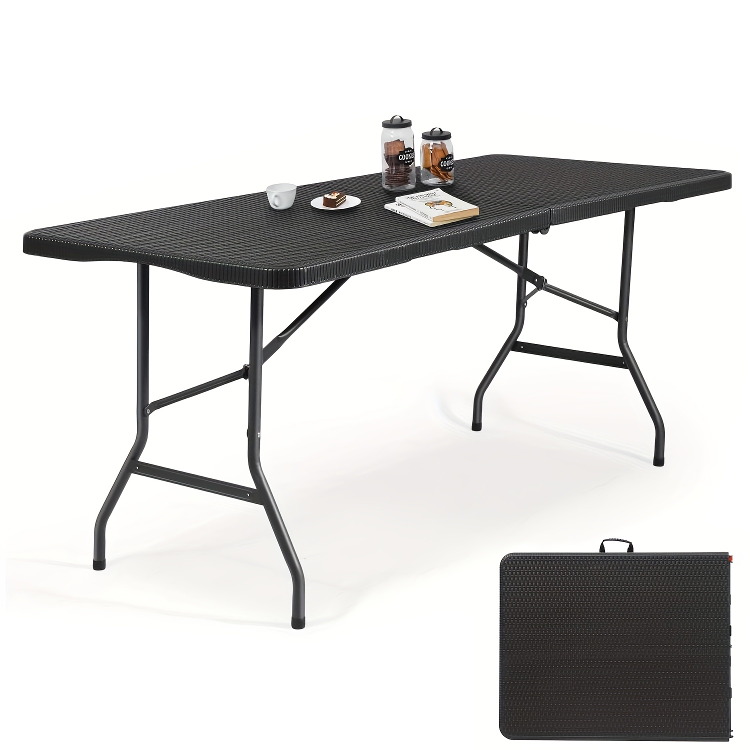 180cm Folding Plastic Buffet Table, Garden Table With Carrying Handle, Folding Table, Party Table For Garden, Patio And Balcony, Camping Table For 6 People