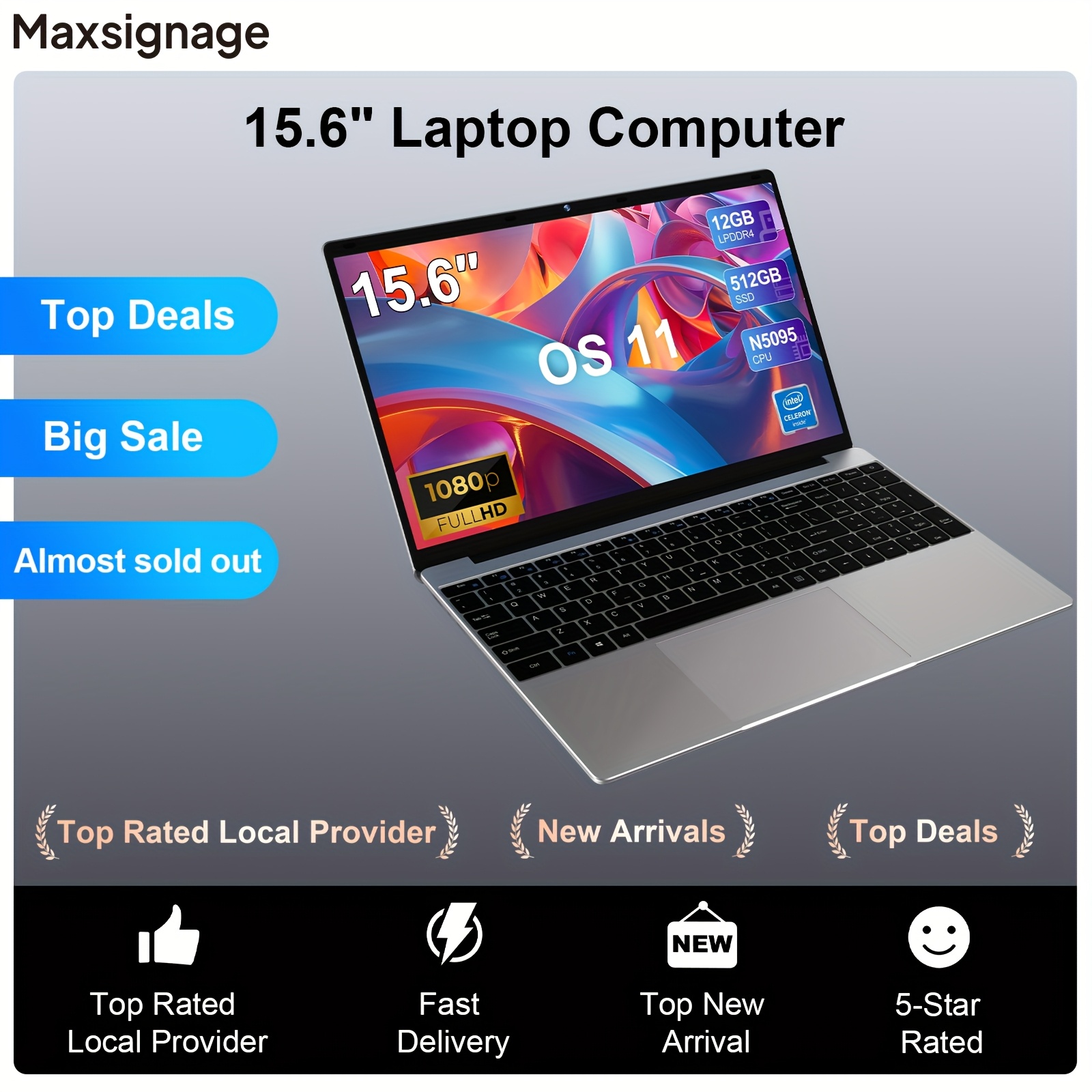 

Maxsignage 15.6 , And Laptop For , Study, And , , 11 Computer, 1920*1080 Fhd Display, N5095, 12gb Ddr4, 512gb Ssd, , , Portable And , 8 Of Rechargeable Battery , 15.6" Ips Hd , Long Battery