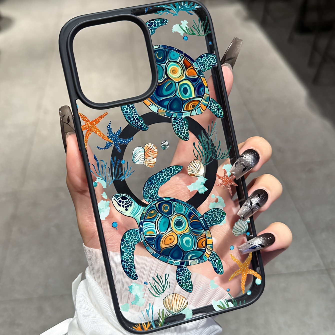 TEMU Phone Case: Island Sea Turtle Magnetic Acrylic Phone Case, Featuring A Built-in Strong Magnetic Ring For Wireless Fast Charging. The