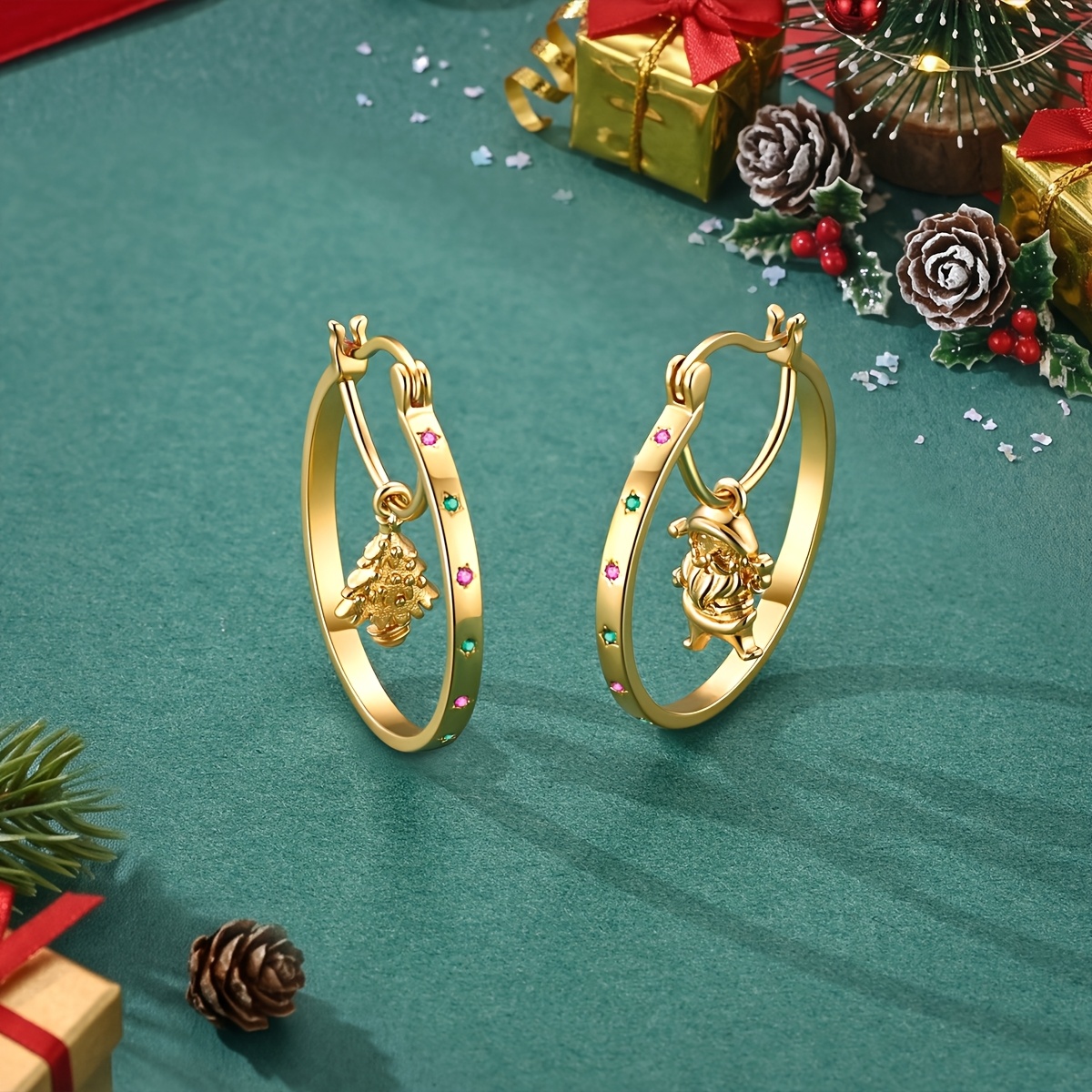 Women's Vintage Santa Claus Christmas Tree Asymmetrical Hoop Earrings