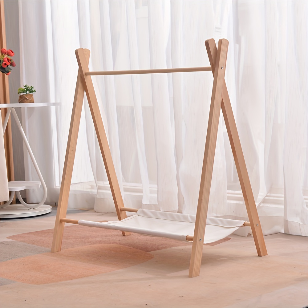 1pc Wooden Clothes Hanger, Clothes Rack, Small Clothes Display Rack With Clothes Hangers, Mini Wardrobe For Clothes And Shoes Storage, Easy To Assemble, Dollhouse Furniture