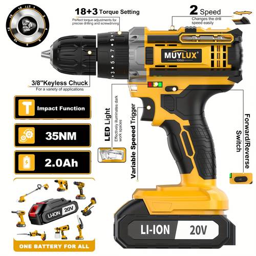20v cordless drill set drill with 3 8 inch keyless 18 3 clutch electric drill torque 45nm 2 variable 0ah batteries and fast charger