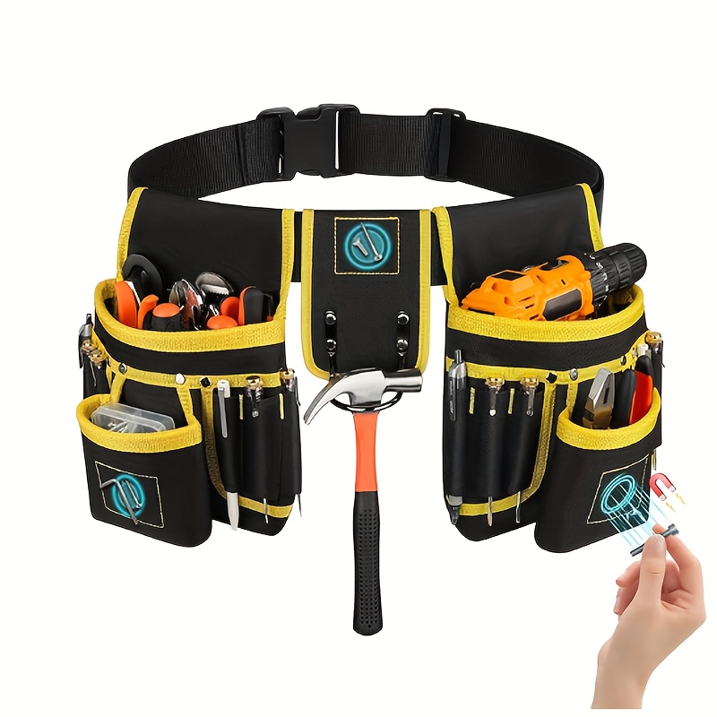 TEMU Tool Belt With Magnetic Clasps, Multiple Pockets, Adjustable Tool Belt, Multi-functional Repair Tool Bag
