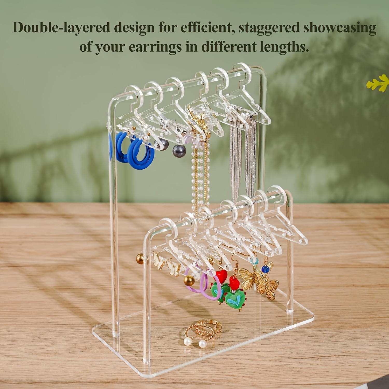 

Acrylic Earring Holder Stand - Wall Mountable, Dual-layer Jewelry Tower For 48 Pairs, Polished Rectangle Display With Miniature Hangers, Multipurpose Closure, Electricity-free Organizer