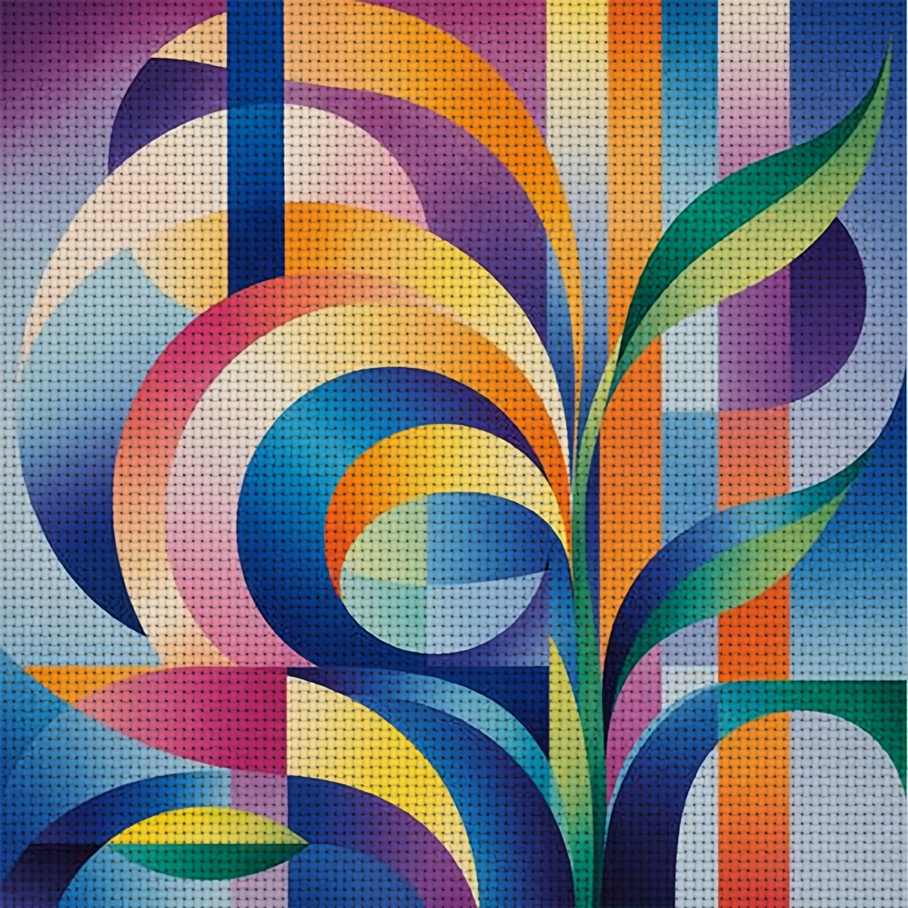 TEMU 1 kit de point de croix imprimé, cadre, motif coloré, idéal pour les débutants, toile, aiguille, fil, motif et instructions, 30x30cm ou 40x40cm,