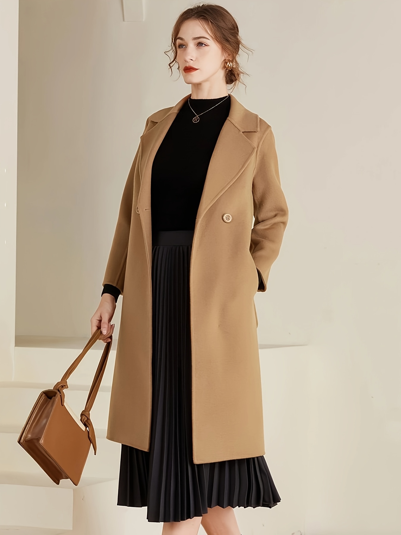 new autumn winter double faced coat women high end morandi - Temu