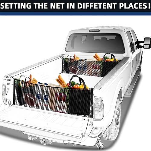5pcs 1 and 4pcs hooks heavy truck cargo net with key lock and elastic straps adjustable mesh storage organizer for pickup trunks luggage gear and transport boxes multifunctional transport net