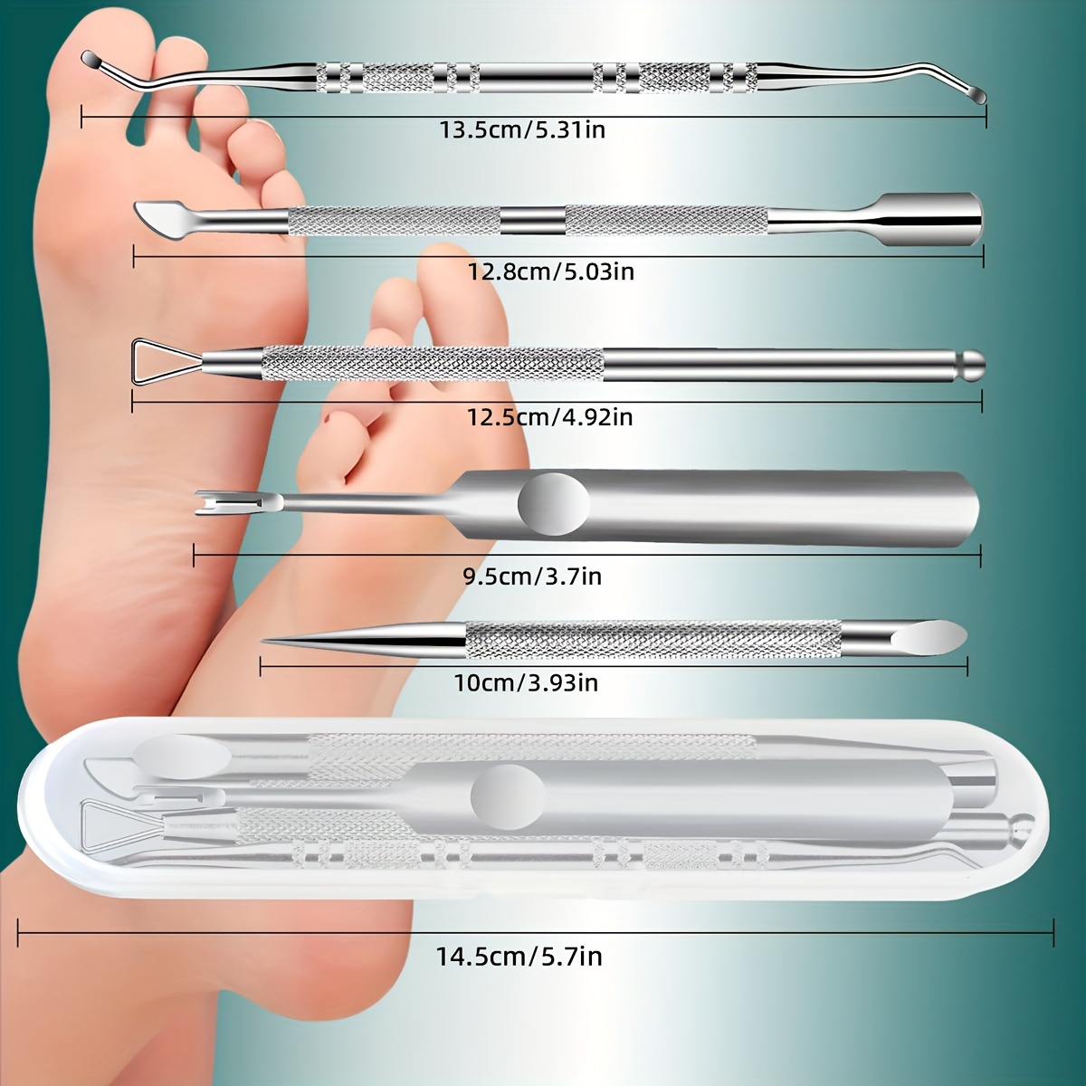 TEMU 5pcs Professional Ingrown Toenail Kit - Stainless Steel Pedicure Tools With , Travel-friendly With Portable Storage Box