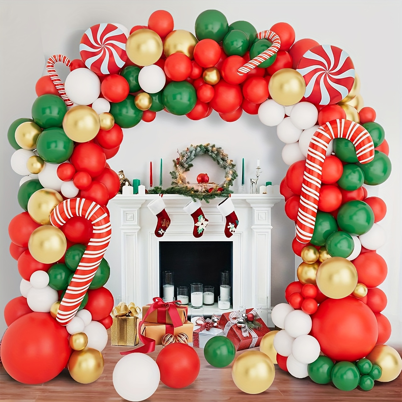 

Balloon Arch Wreath Kit 175 Balloons With Candy Cane Foil Balloons Merry Christmas Friends, Birthday Party Decorations