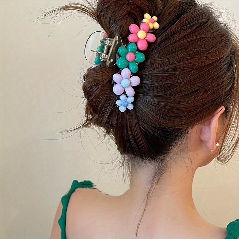 

Colorful Floral Hair Claw Clips, Non-slip Fashion Hair Accessories For Women And Girls, Cute Styling Hair Clamps, Flower Decor, Ideal For Daily Wear & Hairstyling