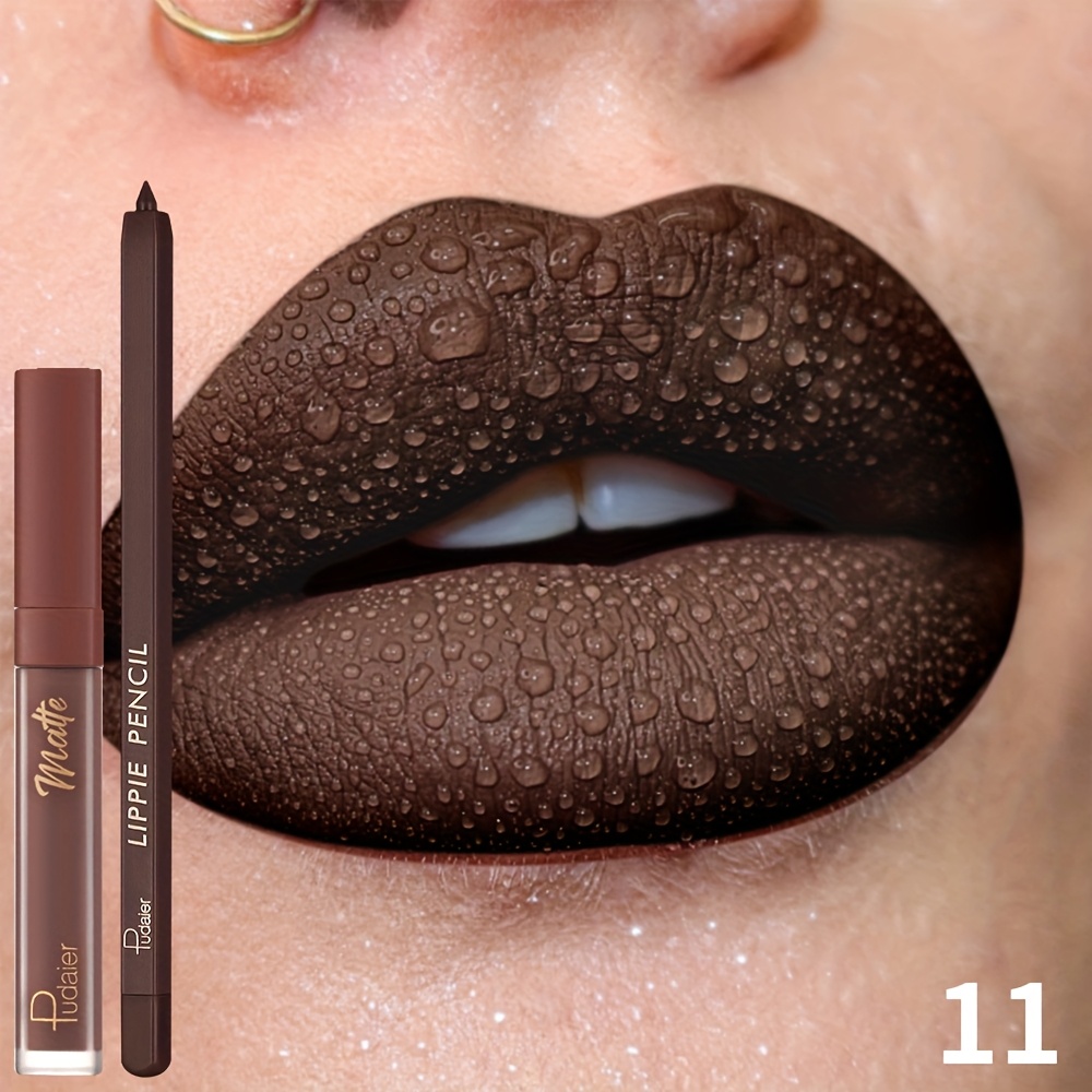 TEMU Pudaier Matte Lipstick And Lip Liner Set - A Long-lasting, Waterproof, And Non-sticky Formula That Applies Effortlessly For A Flawless , Ideal For Style, Daily Use, Or Special Occasions