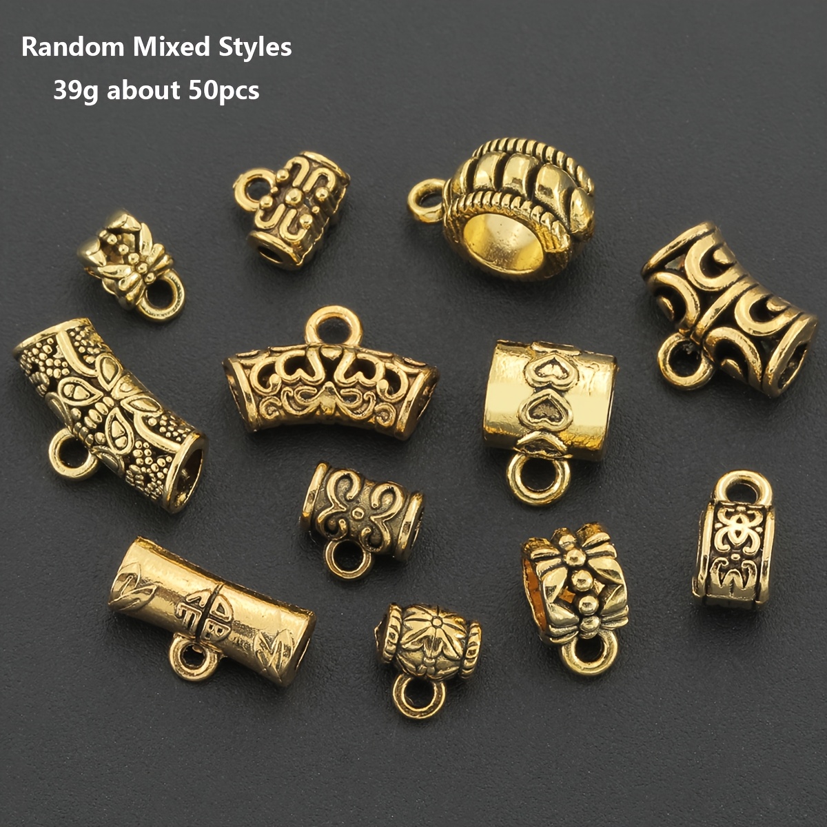 TEMU 50pcs (39g) Random Mixed Spacers Three-way Hollow Beads Alloy Floral Pattern Loose Beads Cylindrical Shaped Beads Decorative Beads Handmade