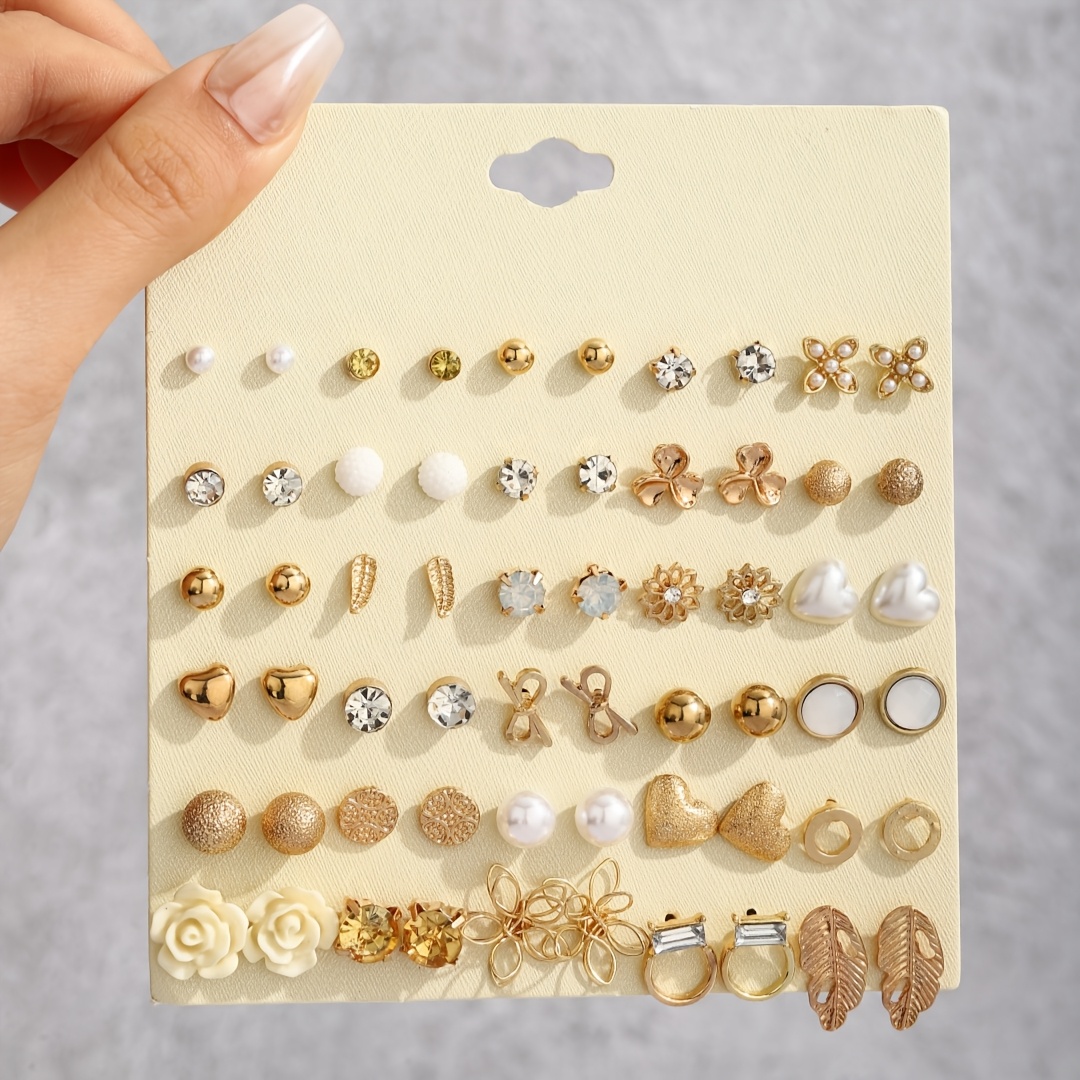 TEMU Une collection de 30 paires de boucles d'oreilles élégantes et faciles à en alliage de de différentes , conçues comme cadeaux et adaptées à un