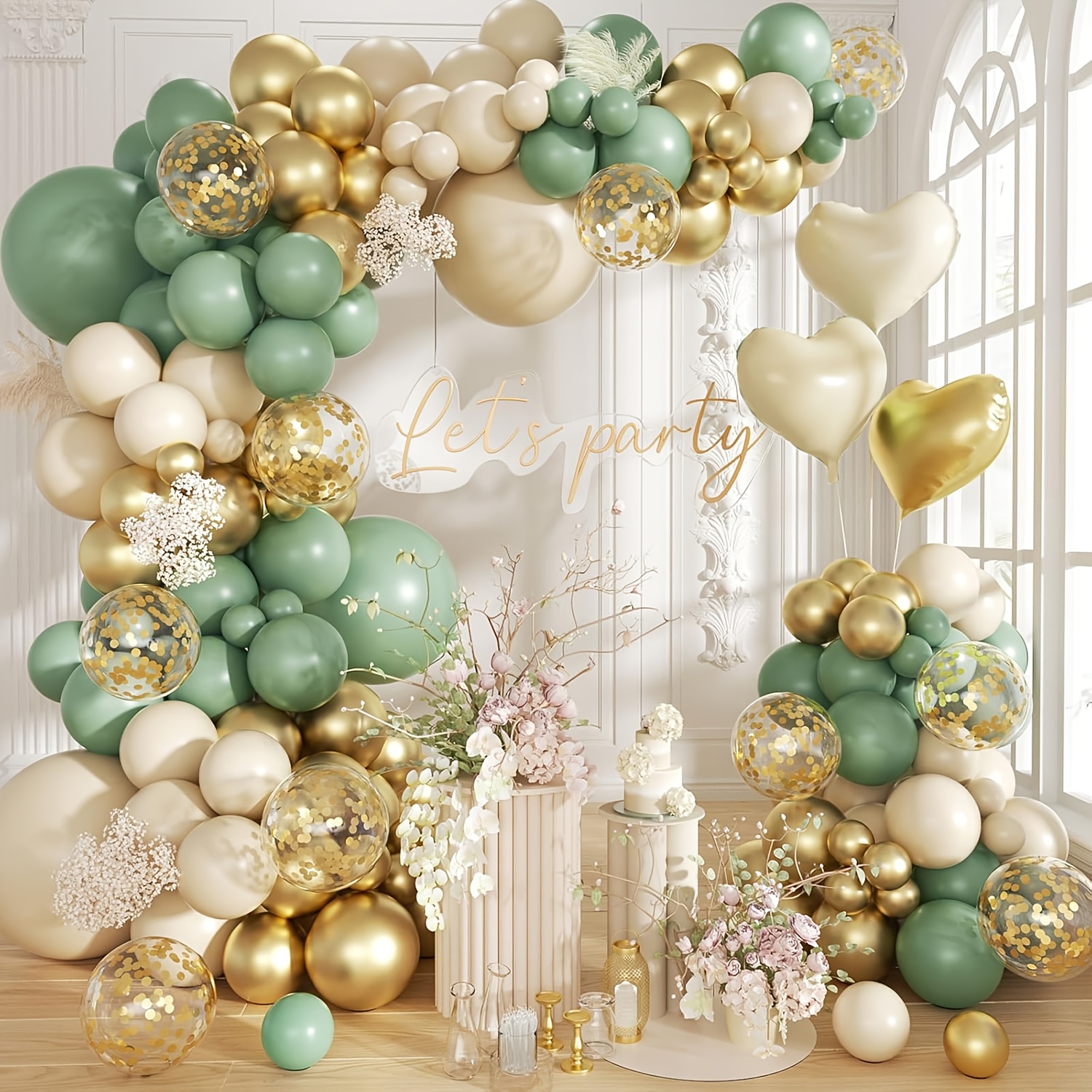 

Kit de Guirlande de Ballons Vert Sauge & Doré 109pcs - des Ballons en Feuille en de Cœur pour Anniversaire, Mariage, Fêtes de Fiançailles - Décoration Polyvalente pour Toute , -vert, Blanc,