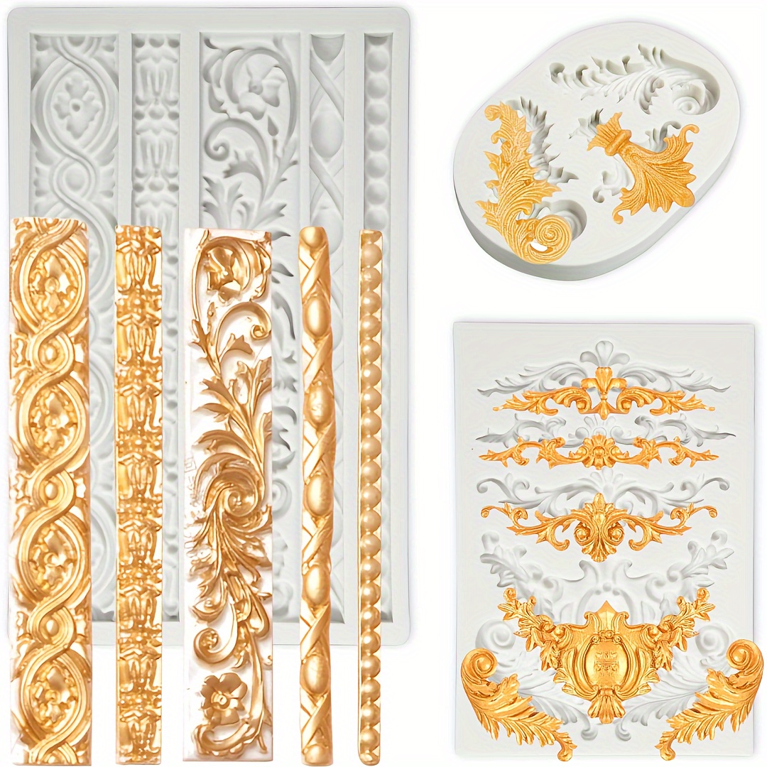 

1/3pcs Baroque Style Silicone Molds Scroll Baroque Clay Fondant Border Baking Mold Wedding Birthday Cake Decoration