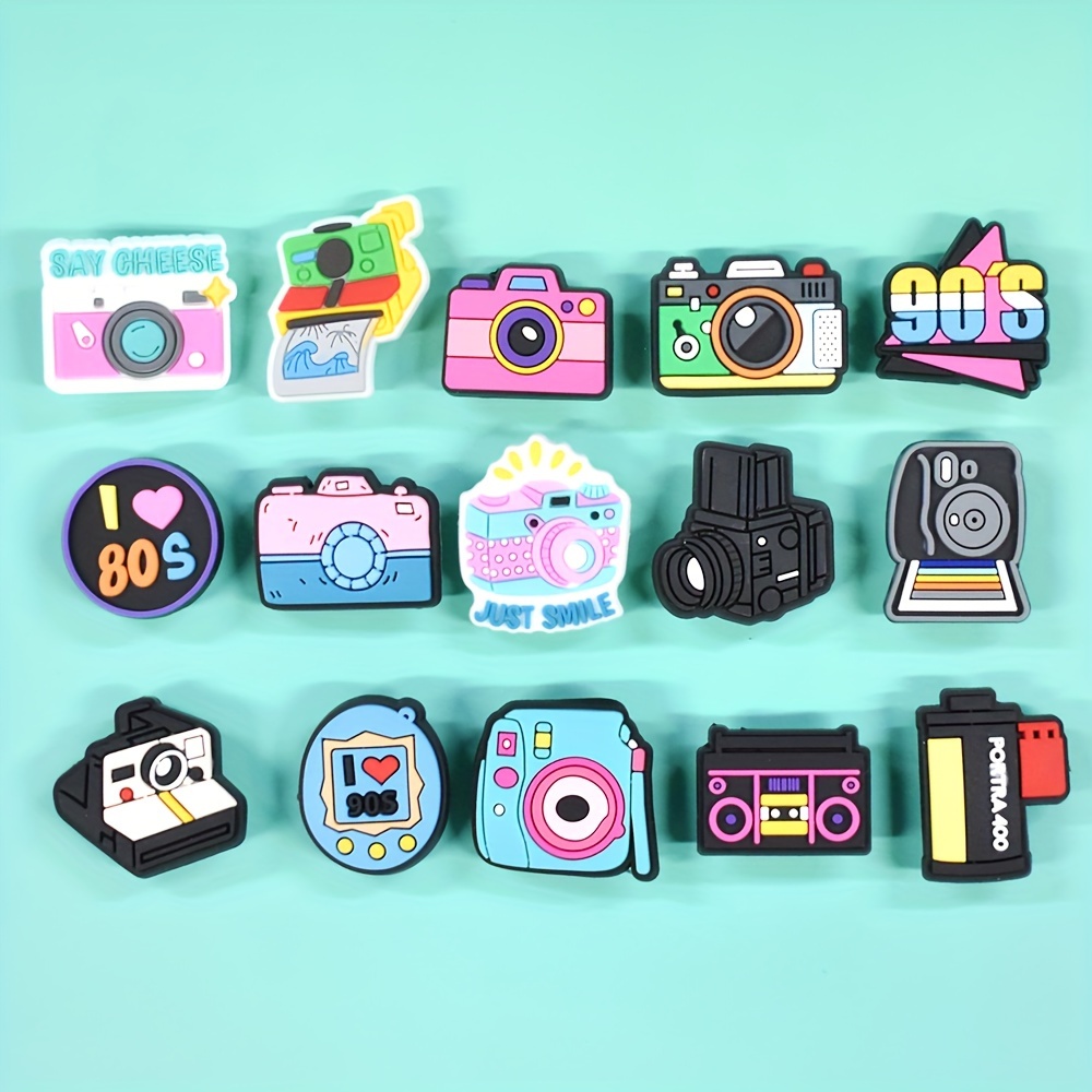 

16pcs Camera Themed Shoe Charms Set, Plastic Pvc Shoe Decorations, Retro Film Projector & Polaroid Patterns, Creative Fashion Accessories For Shoes, With Holiday Party Gift Idea