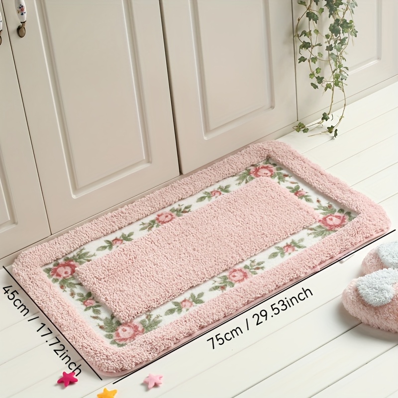Image of Garden Floral Entrance Mat Bedroom Mat Non-slip Bathroom Mat Balcony Kitchen Doormat