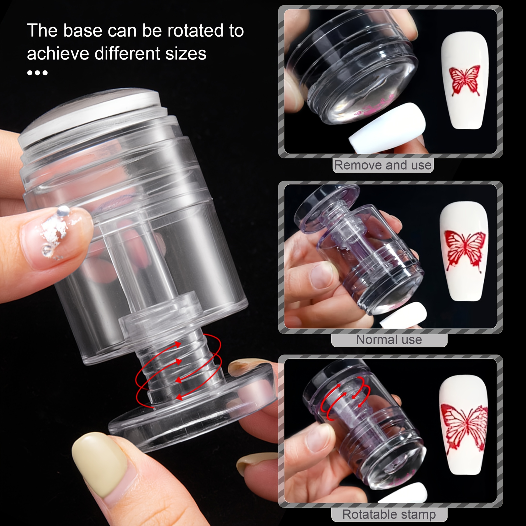 3pcs Silicone Rotating Nail Stamp Set with Scraper Tool