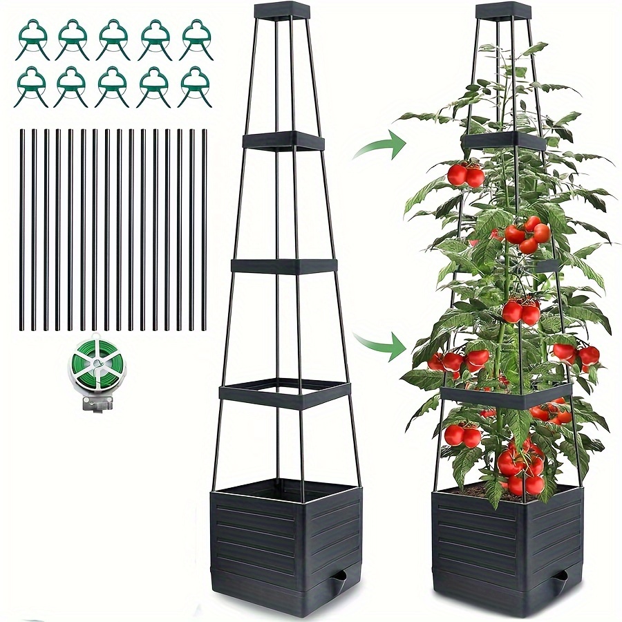 

Tomato Planter With Trellis, Self Watering Tomato Cages For Garden Pots, 57" Tomato Plant Support Cage For Patio, Tall Square Planters For Indoor Plants, Use For Indoor Outdoor (1pc)