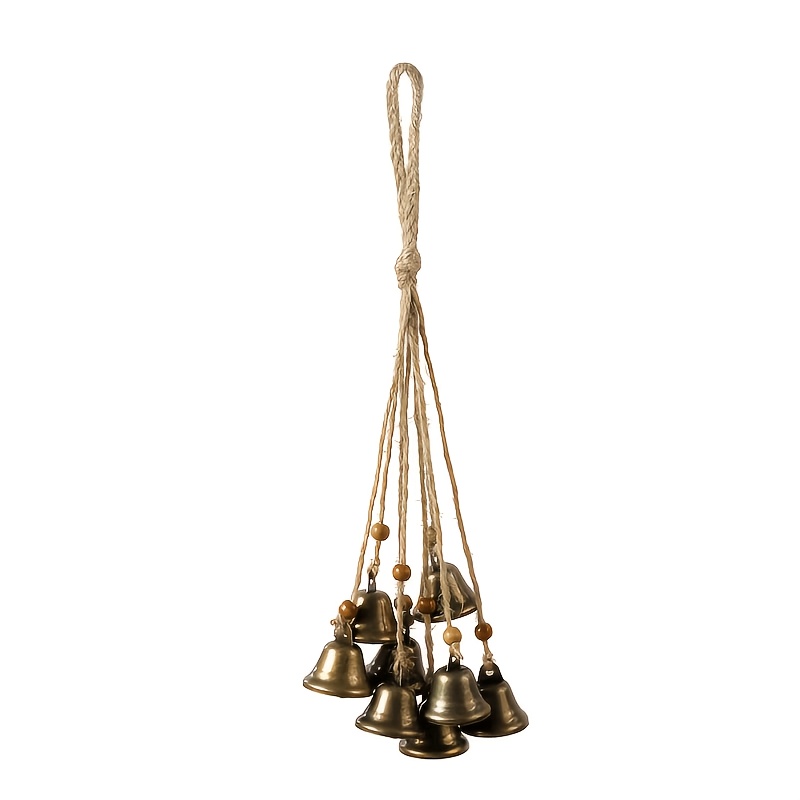 TEMU Jute Rope Witch Bell, Handcrafted Wiccan Door Handle Protector With 8pcs Beads And 8pcs Bells, For Porch Garden Outdoor Halloween Hanging Decor