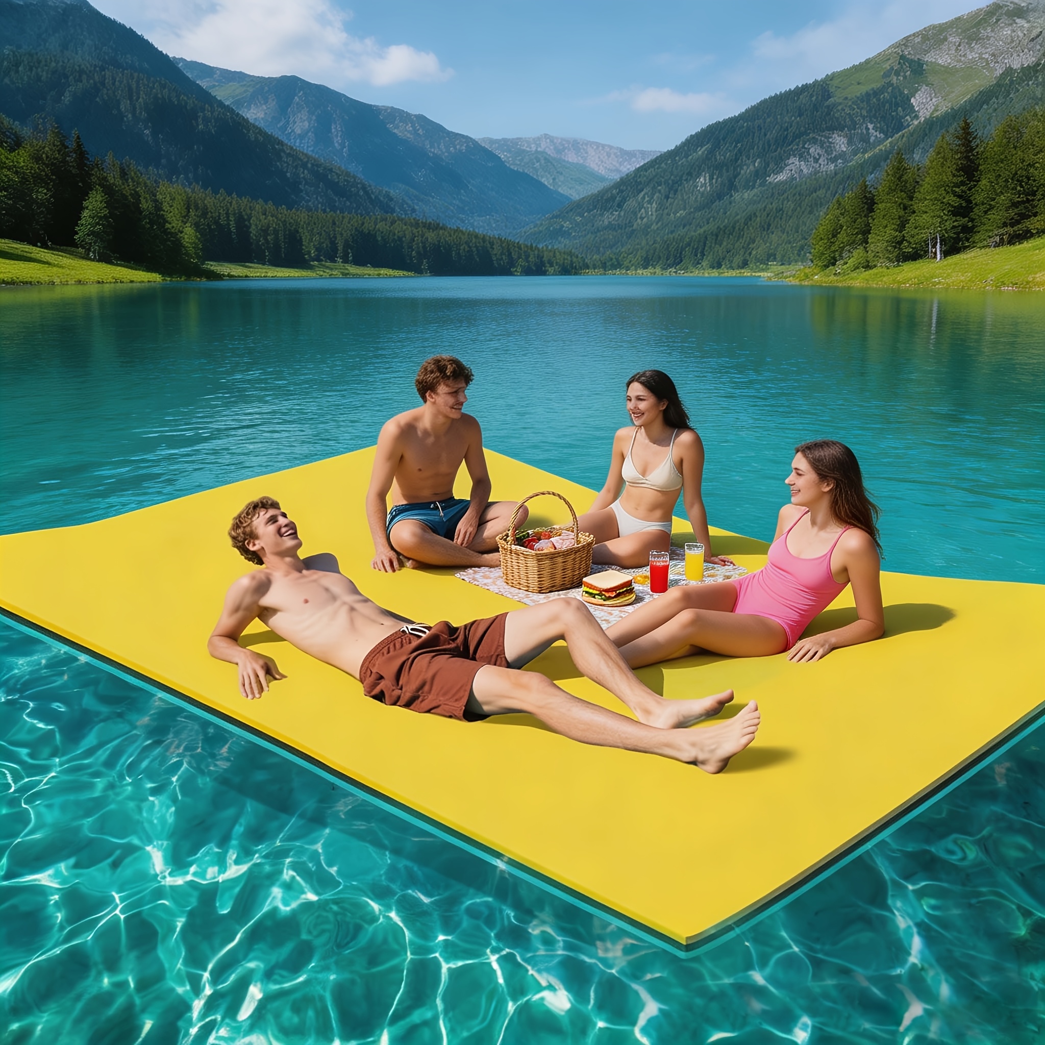  ing Mat, (6.2x3.2, 8.2x6.2, 10.2x6.2, 12.2x6.2, 18.2x6.2ft) Floating Water Mat for The Lake And Boating, 3 Layers Tear-Resistant XPE Foam Portable  