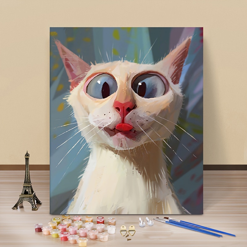 

Funny Cat, 1pc, Frameless Press Digital Painting Adult Diy Digital Oil Painting Acrylic Paint Leisurely Painting Kit Canvas Wall Art Bedroom Wall Decoration 40x50 Cm