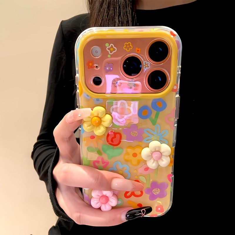 TEMU Coque de téléphone : Coque à double couche avec colorés floraux 3D d'inspiration dopamine créative, housse de intégrale -chute. Convient pour