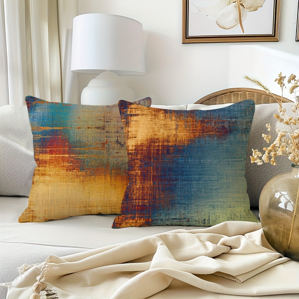set of 4 double sided print vintage abstract pillowcases messy rust painting decorative pillow covers home decor for couch sofa living room bedroom Product details 3