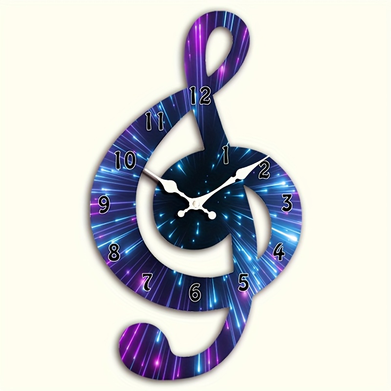TEMU 1pc Unique Clock, Creative Note Wall Clock, Irregular Cutout Musical Notes Design, Silent Quartz Wooden Clock, Suitable For Bedroom Living Room