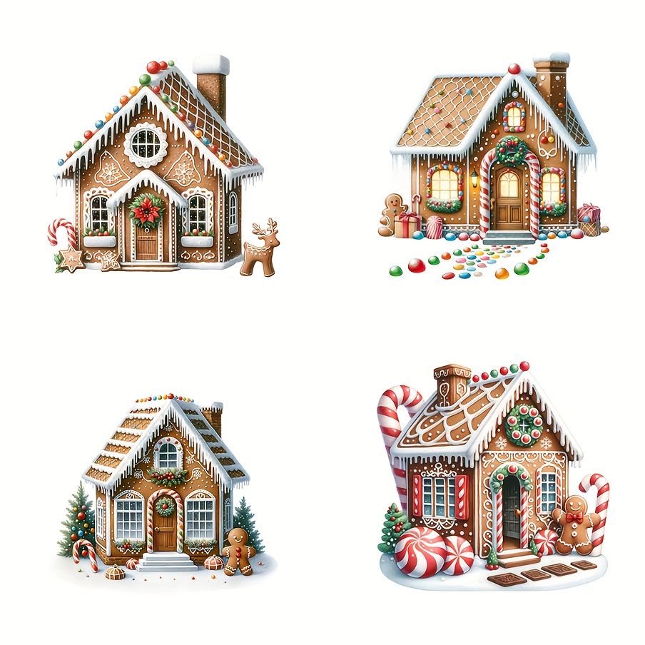 

Four-in-one Festive Gingerbread House Decals - Transparent Plastic Double-sided Printed Color, Scratch-resistant Stickers For Motorcycles, Car Bumpers, And Vehicle Body Decor