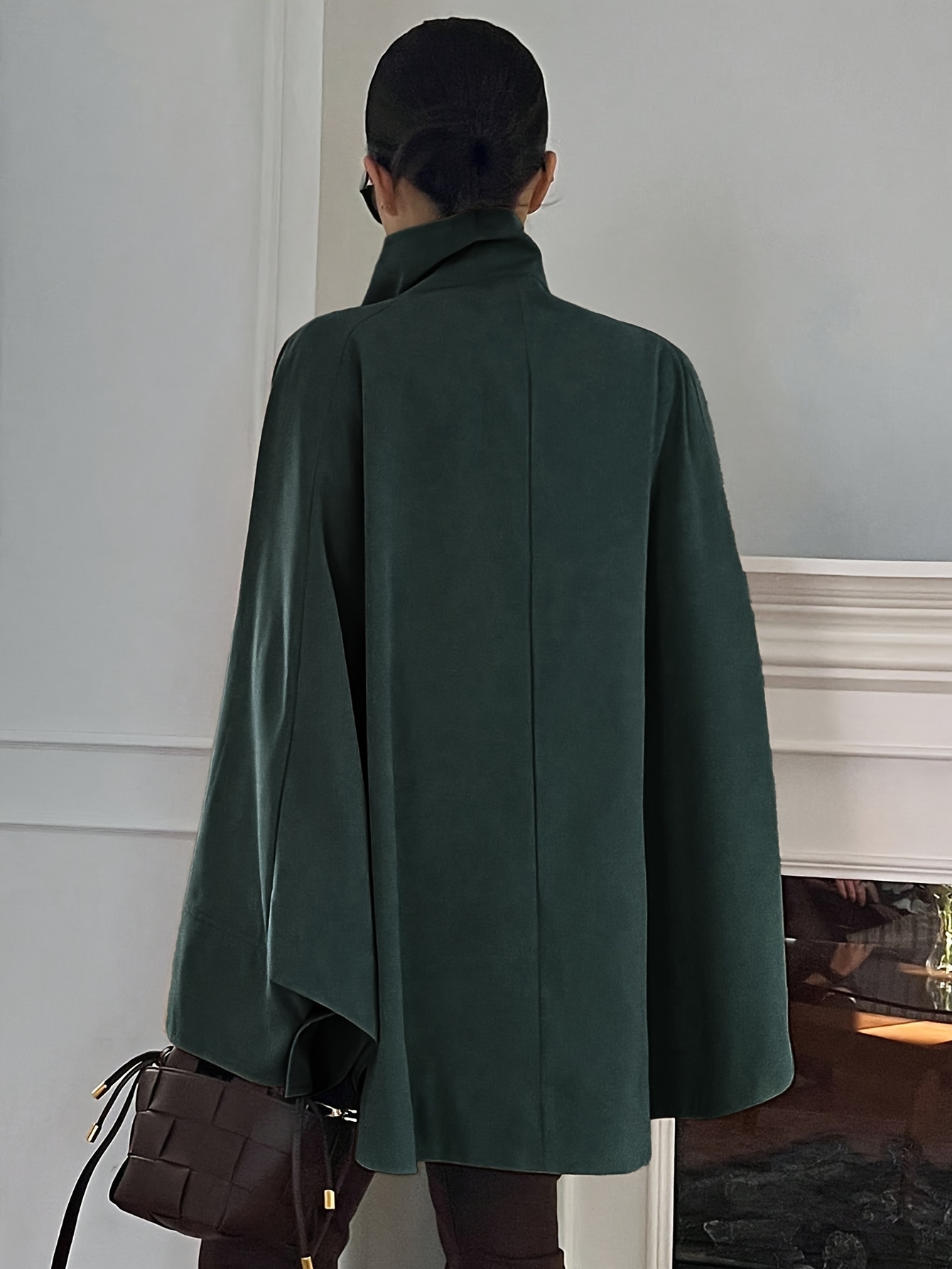 2024 women's elegant lapel collar batwing jacket beige loose