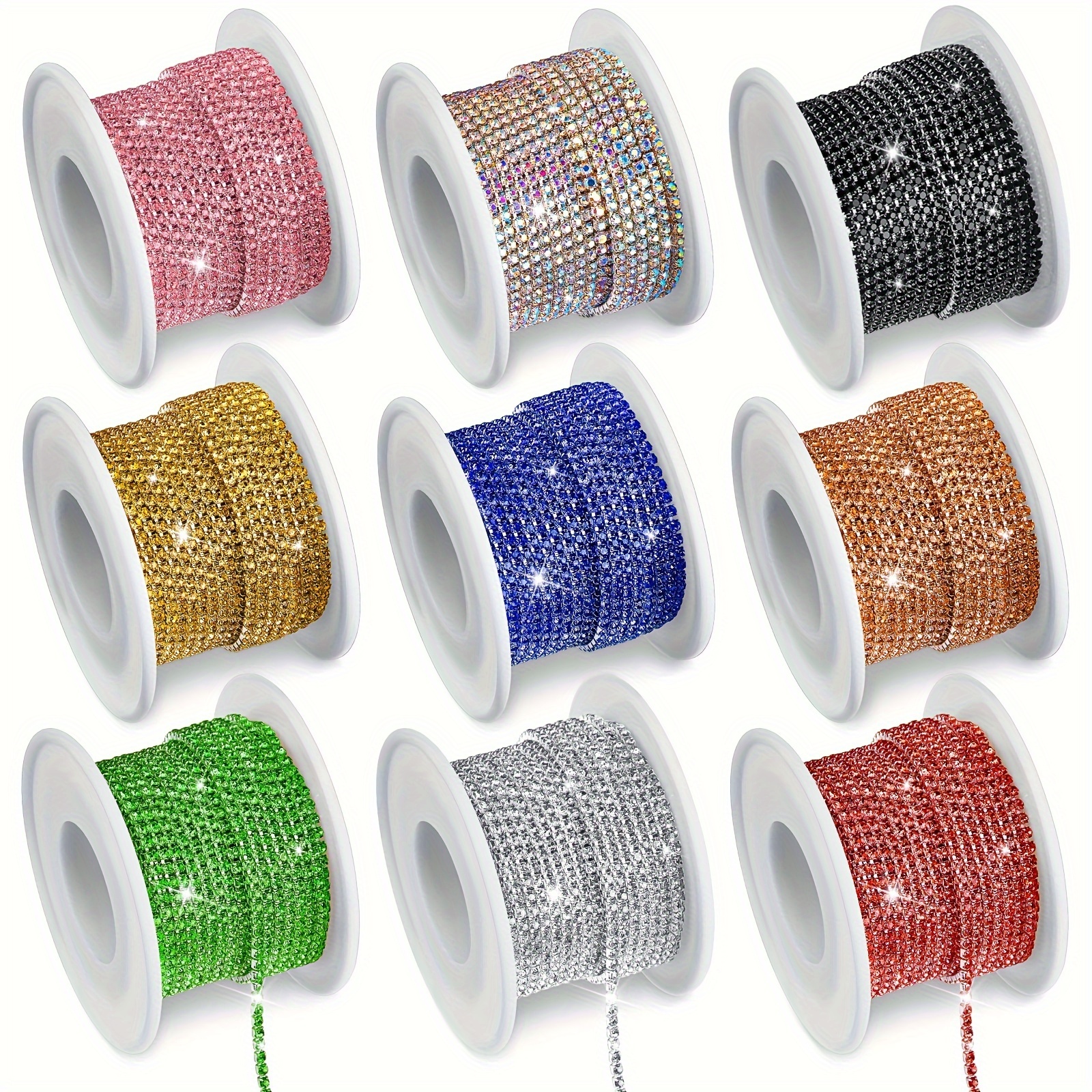 

9 Rolls Mm 90 Yards Crystal Rhinestone Close Chain Trimming Claw Chain Jewelry Crafts Diy Crystal Claw Cup Chain Roll () Christmas Decor