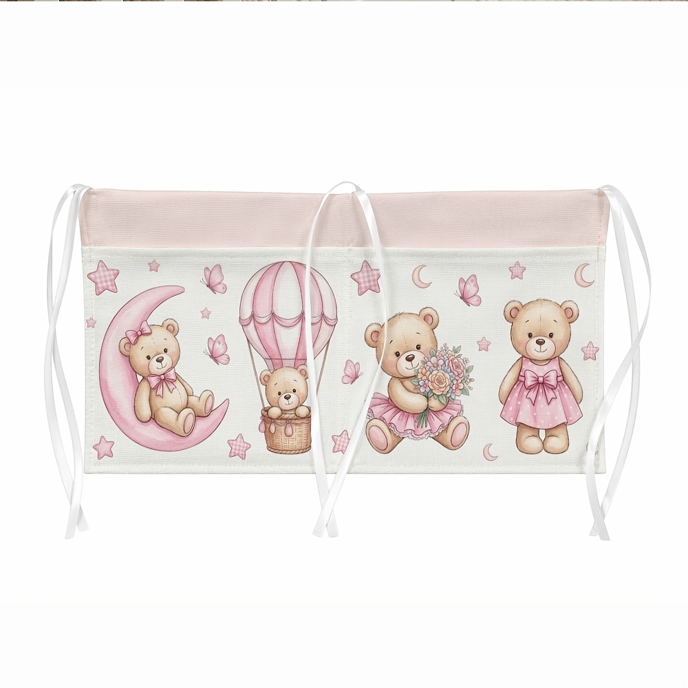 TEMU 1pc Watercolor Cute Pastel Hanging Diaper Caddy - Bear Moon & Balloon Floral Multi-functional Crib Organizer, Diaper And Wet Wipe Storage Bag,