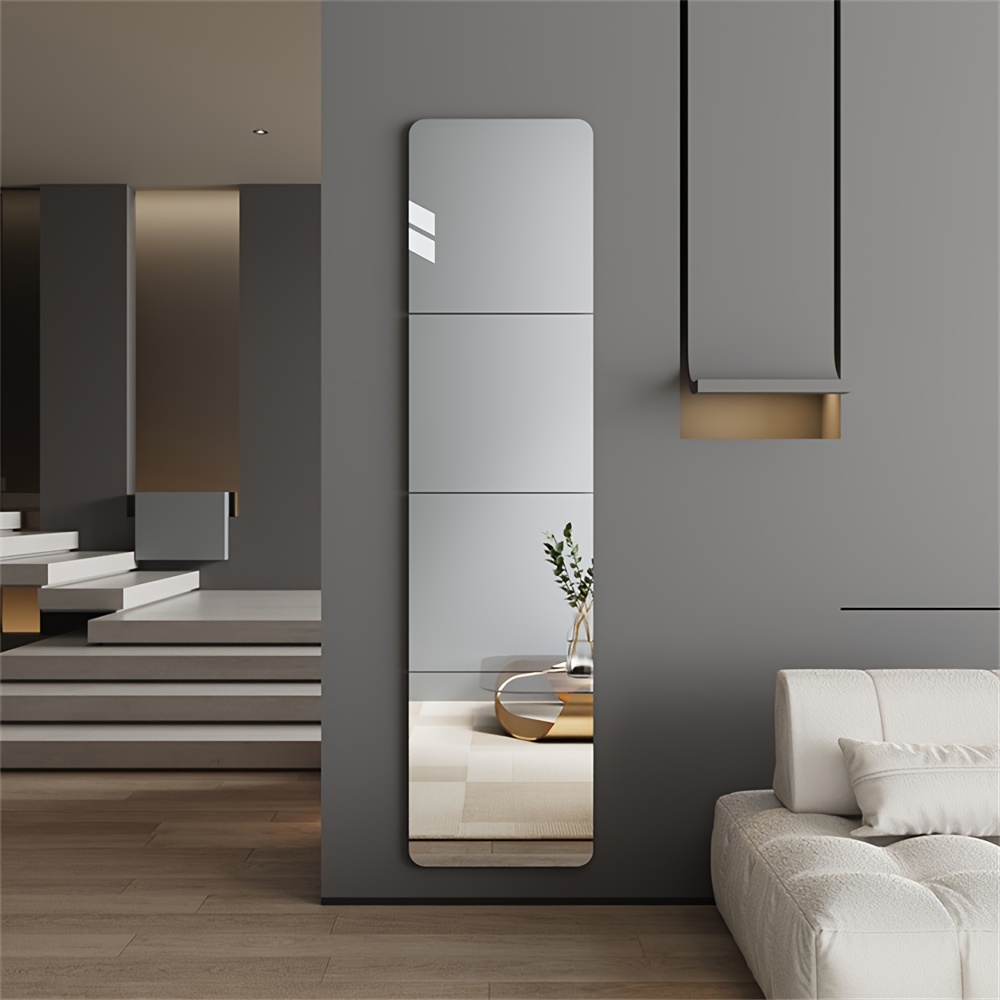 4pcs acrylic mirror wall stickers with rounded corners diy tile   on full length mirrors for bedroom home gym dressing   floor length mirrors for dorm splicing   details 3