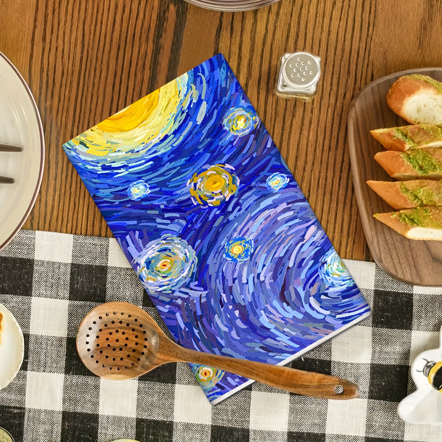 

Van Starry Night Inspired Microfiber Kitchen Towels - 2 Piece Set, Contemporary Design, Machine Washable, Ultra Fine Knit Fabric, Space Themed Dish Cloths For Cleaning And Decoration