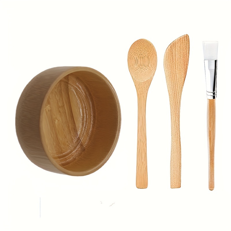 

4pcs Face Mask Mixing Tool Set - Bamboo Bowl Mask Spatula Face Mask Brush Spoon - Diy Beauty Tools