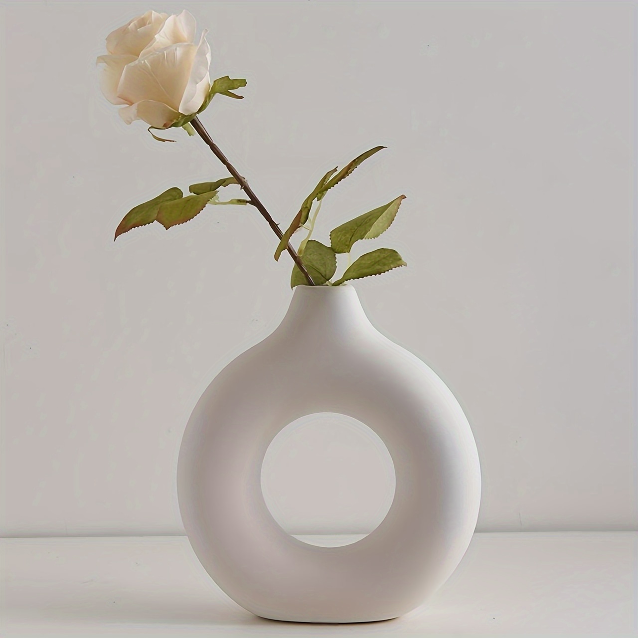 TEMU Boho Style Plastic Vase - Modern Round Decorative For Artificial Or Dried Floral Arrangements, Table Centerpiece For Living Room Or Decor - 1pc