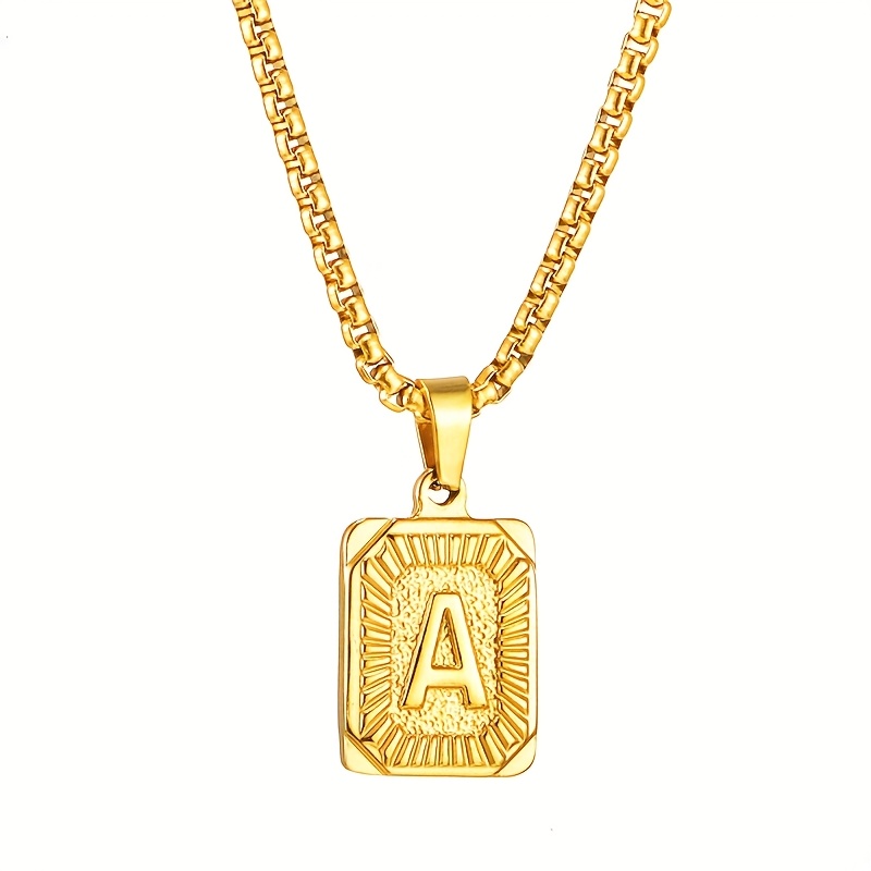TEMU English Letter "a-z" Pendant With A Brushed Finish On A Cuban Link Chain. This Simple And Stylish Geometric Pendant Necklace Is And Suitable For