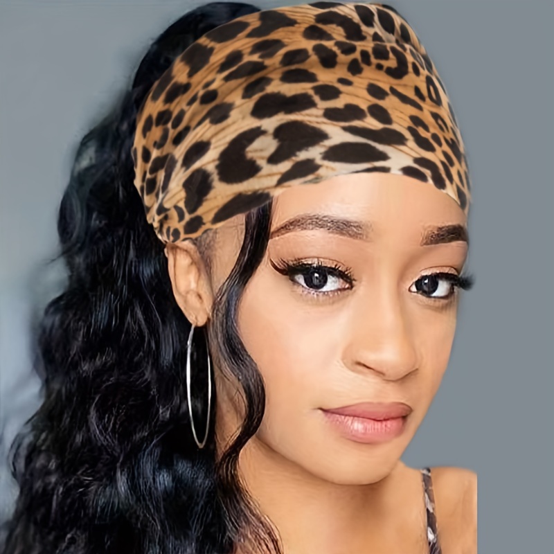 

4-piece Leopard Print Headbands For Women - Cotton Blend, Knit Fabric, Moisture-wicking, Versatile For Sports And Fashion Accessories