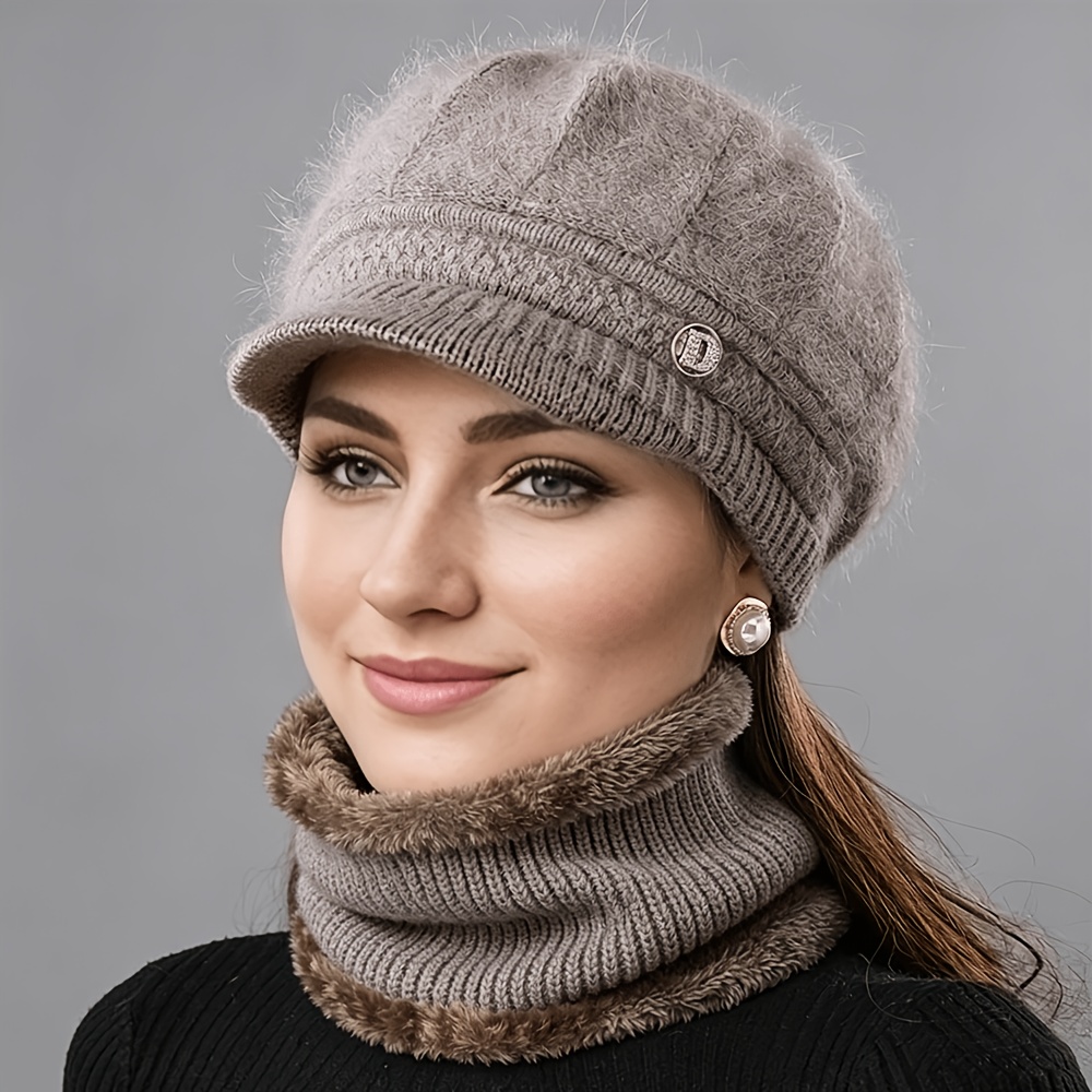 2pcs Warm Hat And Scarf Set - Autumn Winter Additions - Retro Elegant For Daily Casual Wear