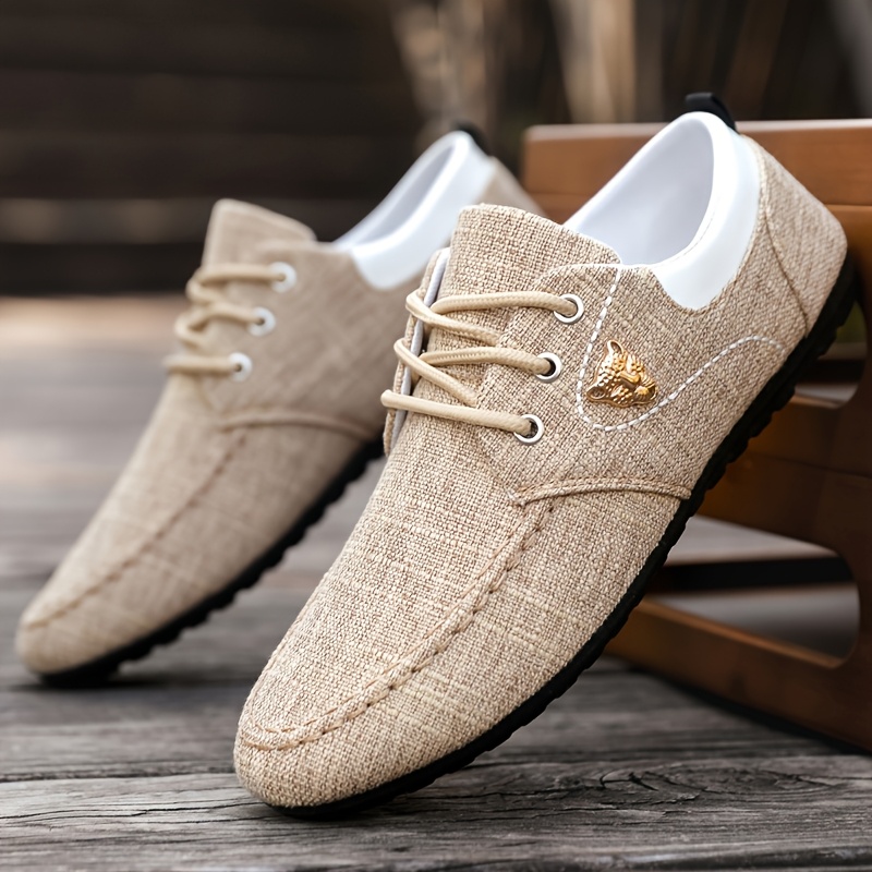 TEMU Cross-border Plus Size Men's Spring Bean Shoes Casual Men's Cloth Shoes Lightweight Work Shoes Men's Breathable Lace-up Canvas Shoes
