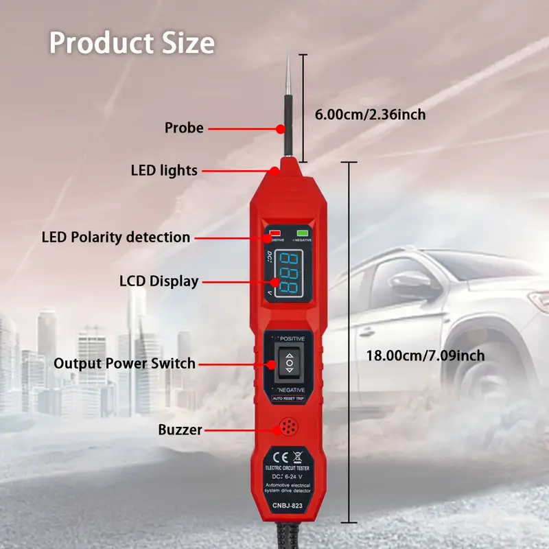 LUTIFIX 6-24V DC Circuit Tester - Test Light With LED & Buzzer, For Polarity, Continuity, Short Circuit Finding